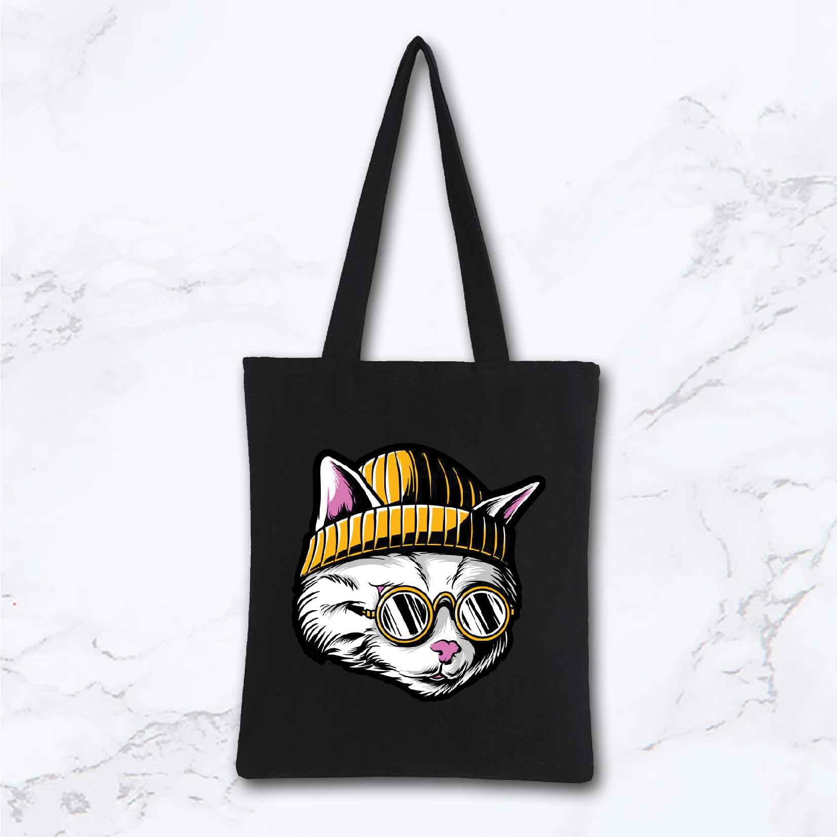 TOTE BAG POCKAT HIPSTER CAT